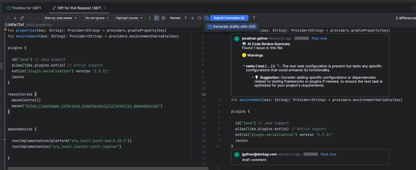 AI draft comments feature AI draft comments feature