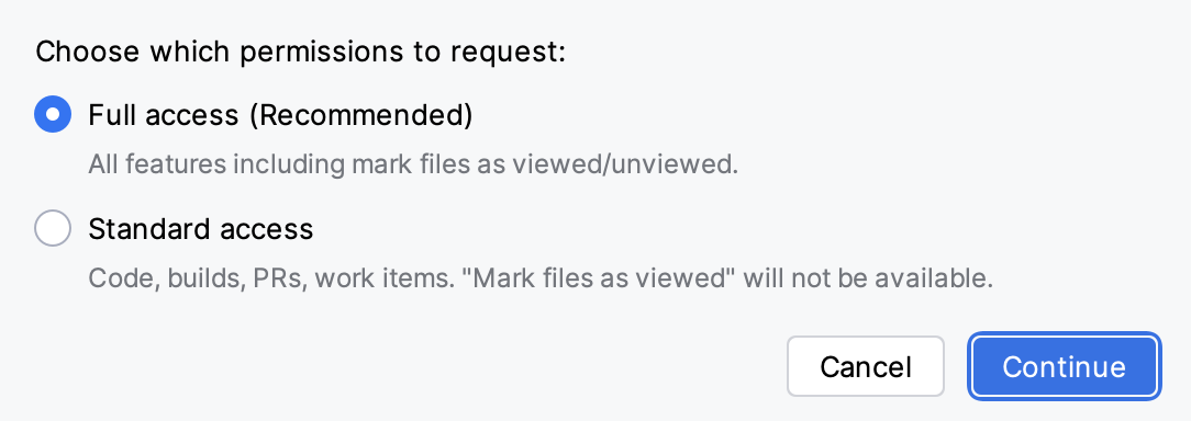 Sign in with Microsoft dialog with Full access selected