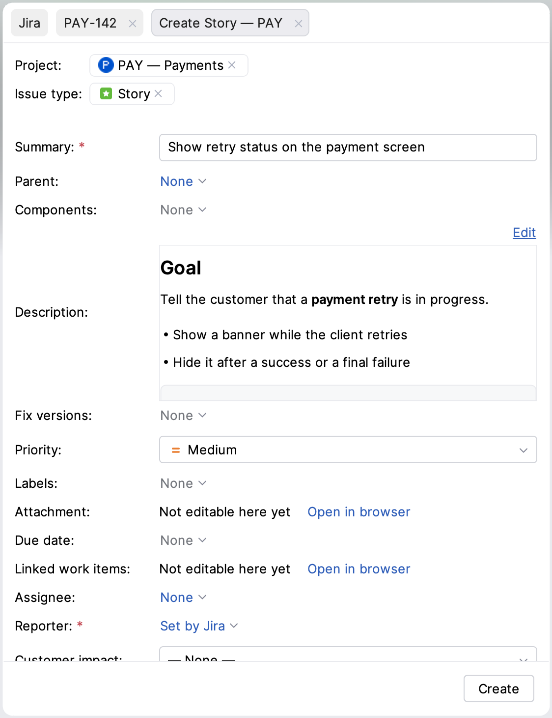 Create form with the Markdown description shown in Preview