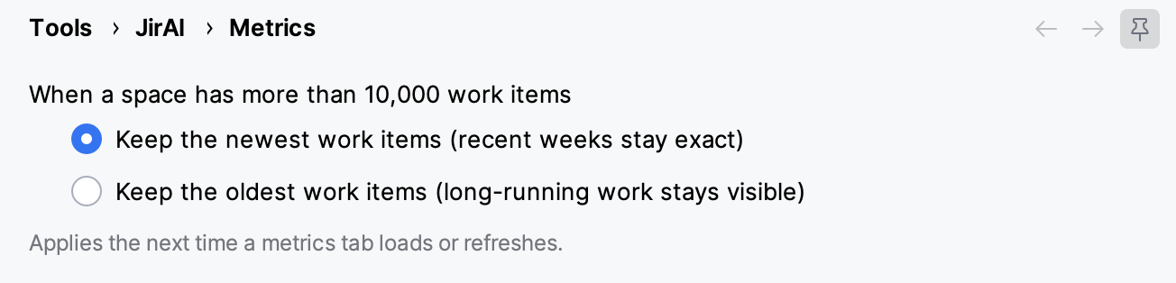 Metrics settings for spaces with more than 10,000 work items