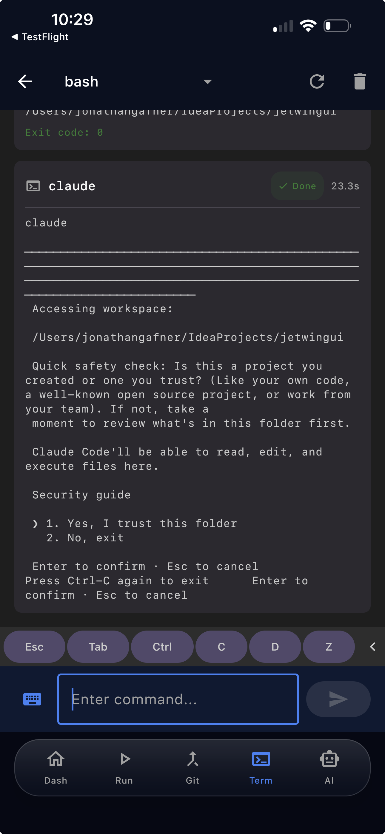 Claude Code running in JetWings terminal